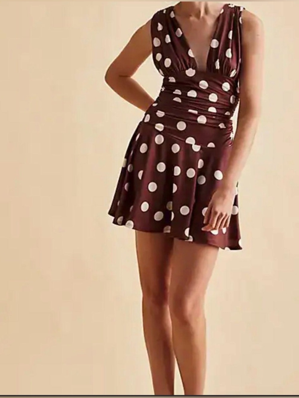 Brand New Free People Annabelle Brown Polka Dot Mini Dress XL
